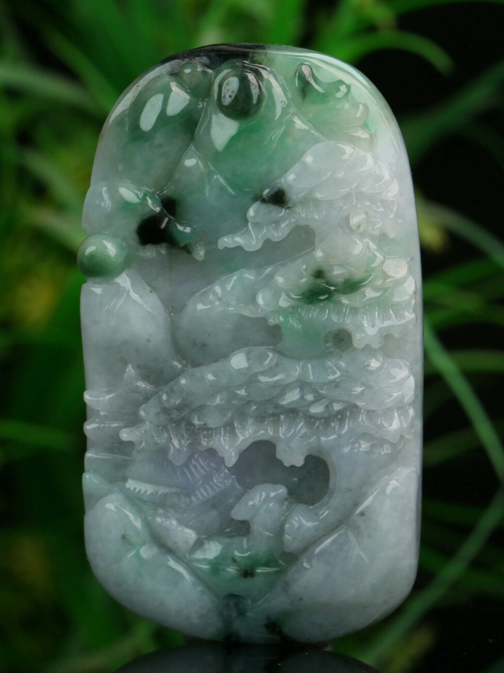 Cert'd Untreated Natural 2 Color Grade A Jadeite Jade Pendant landscape